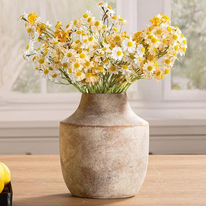 Mitt&Ditt Ceramic Flower Vase, 7.5 inch Off-White Farmhouse Rustic Vase, Handcrafted Weathered Pottery Vases, Small Flower Terracotta Vases for Home Decor, Living Room, Table, Shelf