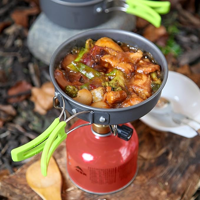 MalloMe Camping Cookware Mess Kit for Backpacking Gear – Camping Cooking Set - Camping Pots and Pans Set - Backpacking Stove/Portable Stove Compatible - Camp Kitchen Equipment Accessories Pot