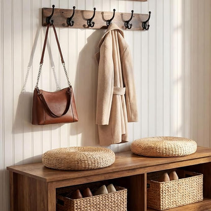WEBI Rustic Coat Rack Wall Mount,24" Long 6 Cast Iron Coat Hooks Wall Mounted,Heavy Duty Wood Wall Coat Hanger Hooks for Hanging Coats,Jacket,Clothes,Backpack,Farmhouse,Rustic Brown