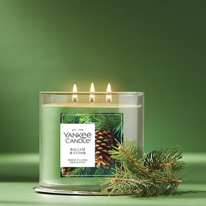 Yankee Candle Balsam and Cedar, Holiday Scented Candle, 14.5oz 3-Wick Candle Jar with up to 40 Hours Burn Time, Giftable, Holiday