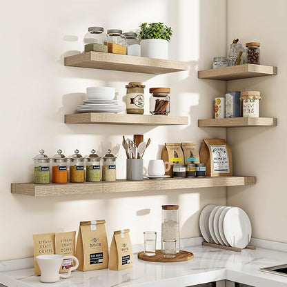 Acovy 16 Inch Floating Shelves, 3D Textured Wood Grain, 16"x9.25"x1.5" Inch Deep Floating Shelves for Wall, Wooden Shelves for Bathroom, Bedroom, Living Room, Vintage White Oak, 2 Pieces