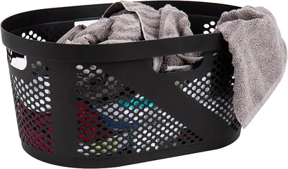 Mind Reader 40L Ventilated Laundry Baskets, Lightweight Clothes Hamper with Cutout Handles for Bathrooms and Closets, Plastic, Set of 2, Black