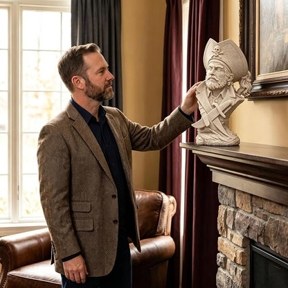 H&W Sandstone Pirate Figurines - Buccaneer Francis Drake Statue Decoration for Home/Study/Living Room, Great Collectible Figurines, Best Gift for The Man, Sandstone Color (HH17-D5)