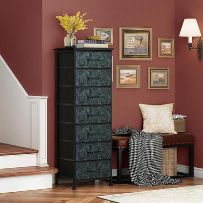 Fixwal Tall Dresser for Bedroom, Storage Dresser Organizer with 7 Fabric Drawers, Nightstand Furniture in Closet, Entryway, Hallway, Vintage Green