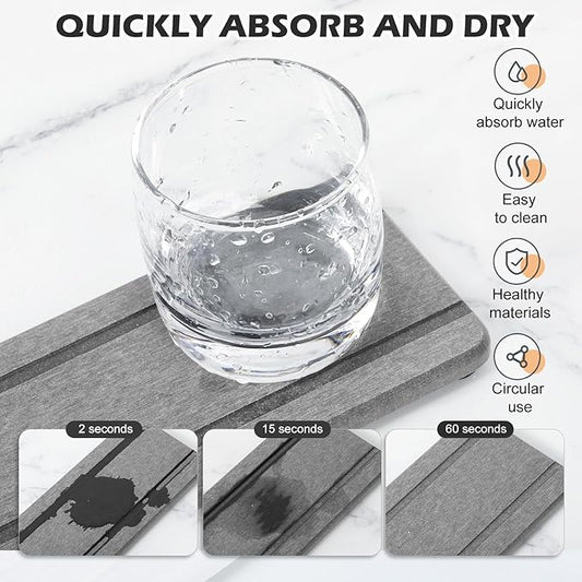 4PCS Stone Drying Trays for Bathroom Sink and Kitchen Counter - Water Absorbing Stone Tray with Diatomaceous Earth, Soap Dish and Coaster