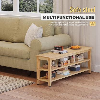 Wood Shoe Bench for Entryway,Bench with Shoe Rack,Storage Shoe Organizer for Hallway,Living Room,Bedroom (Natural, 47.24''W×11.81‘’D×17.71‘’H)
