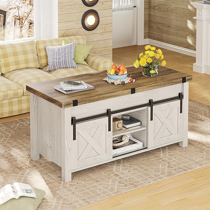 SEDETA Lift Top Coffee Table, 4 in 1 Multi-Function Convertible Coffee Tables with Storage and Hidden Compartment, Farmhouse Coffee Table Converts to Dining Table for Living Room, Brown Top