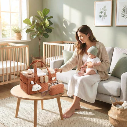 PeraBella Baby Diaper Caddy Organizer, Baby Basket Shower Gift, Portable Changing Table Basket, Postpartum Caddy & Tote Bag Pouch, Newborn Boy & Girl Nursery Essentials Registry, Car Diaper Organizer