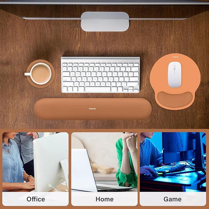 MOSISO Wrist Rest Support for Mouse Pad&Keyboard Set, Circle Curved Ergonomic Mousepad&Coaster Non-Slip Base Home/Office Pain Relief&Easy Typing Pad with Soft Cloth&Silicone Lining, Cosmic Orange