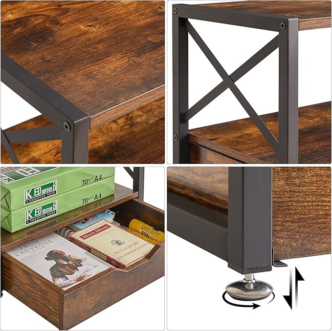 IBUYKE 2 Tier Desktop Printer Stand,Multi-Purpose Desk Organizer,Wooden Printer Stand with Drawer Storage for Folders,Books,for Fax Machine, Scanner,Home Office,Rustic Brown UTLJ006H