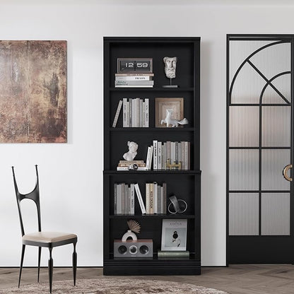 72 in Tall Bookcase, Black 31.3 in Wide Floor Standing Bookshelf, 5 Tier Large Floor Standing Display Storage Shelves with Adjustable Shelves for Living Room Hallway Home Office Bedroom