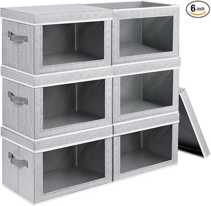 Homsorout Storage Bins with Lids, 6 Pack Large Storage Cubes with Window, Closet Bins with Lids & Handles, Fabric Box for Organizing Clothes, Towels, Books, Blended