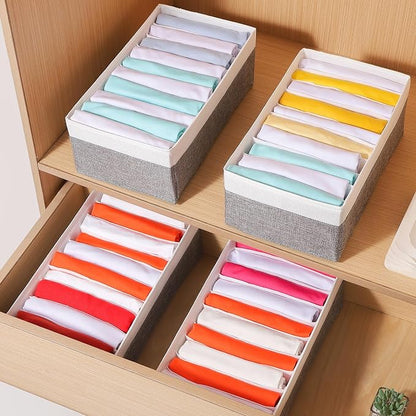 4 Packs T-shirt Drawer Organizers for Clothing,10 Grids Compartment Wardrobe Storage Box, Clothes Organizer for Folded Clothes, T-shirt, Legging-15.75''x9.06''x5.91''-GreyWhite