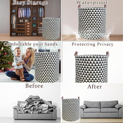Waterproof Laundry Hamper Collapsible Laundry Basket Leather Handle Laundry Bag Large Clothes Storage Toy Organization for Bathroom Bedroom Laundryroom College Dorms (Hesan-002)