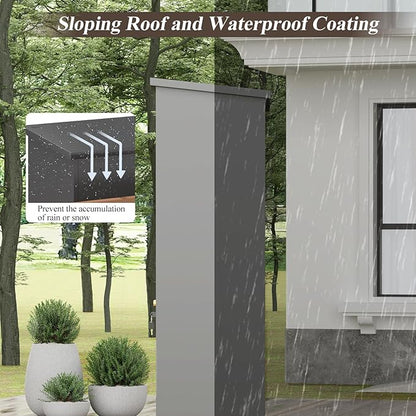 Outdoor Storage Cabinet,Garden Storage Cabinet with Sloping Roof and Waterproof Coating,Metal Storage Cabinets with Lockable Doors for Backyard,Lawn,Dark Gray