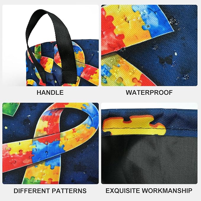 Autism Laundry Basket Waterproof Laundry Hamper Foldable Laundry Bag with Handles for Bedroom, Bathroom, Office, Clothes Storage
