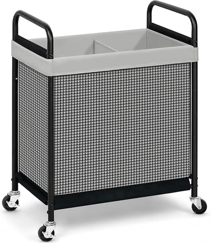 STORAGE MANIAC Rolling Laundry Hamper with Wheels 2-Section Laundry Sorter Rolling Laundrys Basket on Wheels with Removable Bag Clothes Hamper Laundrys Organizer Cart Bathroom Bedroom 100L Grey