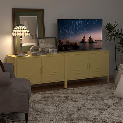 Storage Cabinet,Metal Cabinet with Doors,Morden TV Stands for Bedroom,Accent Cabinets for Bedroom,Entryway,Yellow