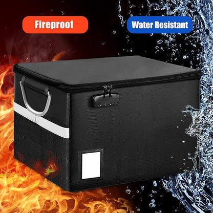 TOMKID Fireproof Document Box, Fireproof File Organizer Box with Lock, Portable File Folder Organizer with Handle for Hanging Letter/Legal Folder 16.1 x 12.9 x 11in