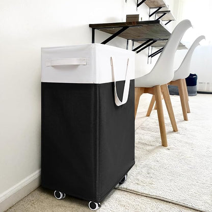 Goodpick Hamper with Wheels 75L 2-Pack, Tall Laundry Basket with Removable Wash Bags, Rolling Black Laundry Hamper for Corner Dorm, Large Collapsible Laundry Baskets