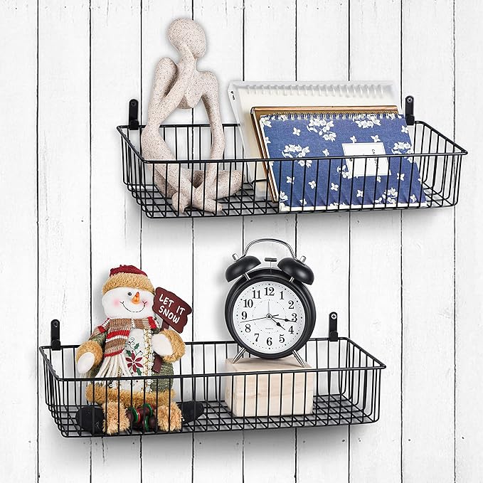 Wetheny Farmhouse Decor Metal Wire Organizer Storage Basket Bin (1 Pack) -Toilet Paper Storage - Organization and Storage for Bathroom, Kitchen Cabinets, Pantry, Closets, Craft Room, Garage (Black)