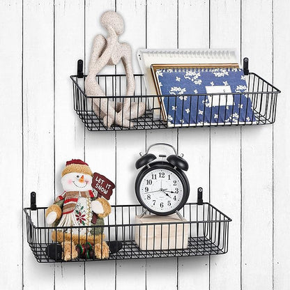 Wetheny Farmhouse Decor Metal Wire Organizer Storage Basket (2 Pack)-Toilet Paper Storage-Organization and Storage for Bedroom, Bathroom, Kitchen Cabinets, Pantry, Laundry Room, Closets (Black)