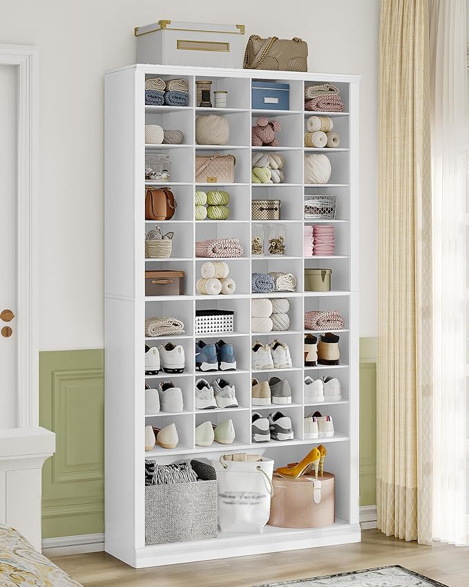 Hzuaneri 11 Tiers Shoe Storage Cabinet, Tall Shoes Cabinet with Cubby, Freestanding Wooden Shoe Organizer, 40-44 Pairs, Shoes Cubby Organizer for Entryway, Bedroom, White SR59303X