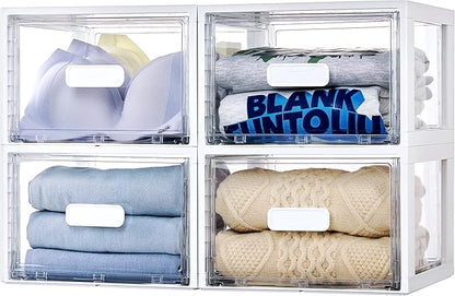 Vtopmart 4 Pack 18QT White Stackable Storage Drawers,Easily Assemble Closet Organizers,Plastic Storage Bins for Bathroom,Cabinet,Kitchen Pantry,Under Sink Organization(Medium)