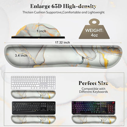 Gimars 17.3'' Extended Keyboard Wrist Rest Pad with 63D High-Density, Firm Memory Foam, Anti-Slip Rubber Base and Ergonomic Design for Typing Pain Relief,Office,Gaming,Computer, Laptop,Cloud Gray Gold