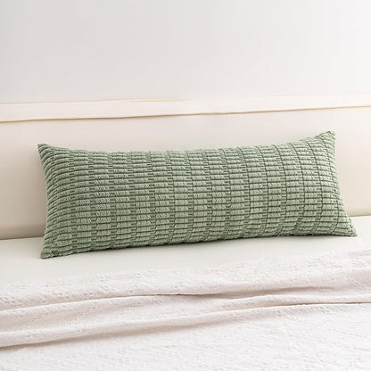 Aegero Corduroy Decorative Throw Pillow Covers 14x36 Inch Soft Striped Pillow Covers Modern Farmhouse Home Decor for Sofa Living Room Couch Bed（Sage Green）