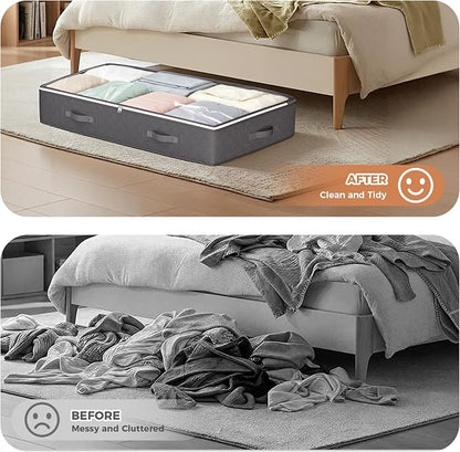 Budding Joy 90L Under Bed Storage Containers, Closet Organizers and Storage Bins, Foldable Underbed Storage Bags for Linen Sheets, Blanket, Clothing, Comforter, Sweaters, Pillows, Wrapping Paper, Grey