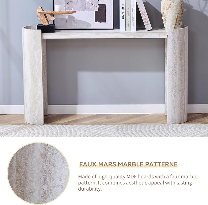 53 Inch Console Table, Modern Entryway Table with Rounded Corners, Narrow Sofa Table Behind Couch for Foyer, Hallway, Living Room,White