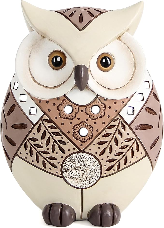 Wiresusan Owl Statue Home Decor Accents for Shelf Bookshelf Table Bedroom Living Room Office Desk Mantle TV Stand, Wisdom Symbol Owl Figurine Boho Decorations for Women, Bird Lovers Collection