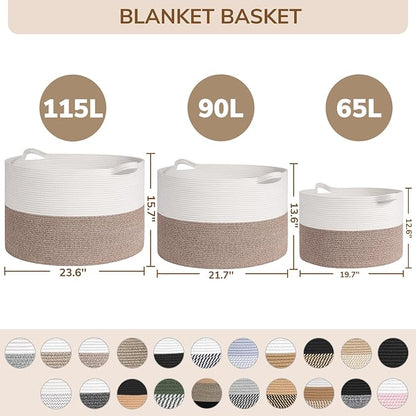 INDRESSME 115L Extra Large Storage Baskets for Organizing, Blanket Basket Living Room Dog Toy Bin, Wicker Storage Woven Laundry Basket for Pillows, Towel Shoes Entryway, Mix Black