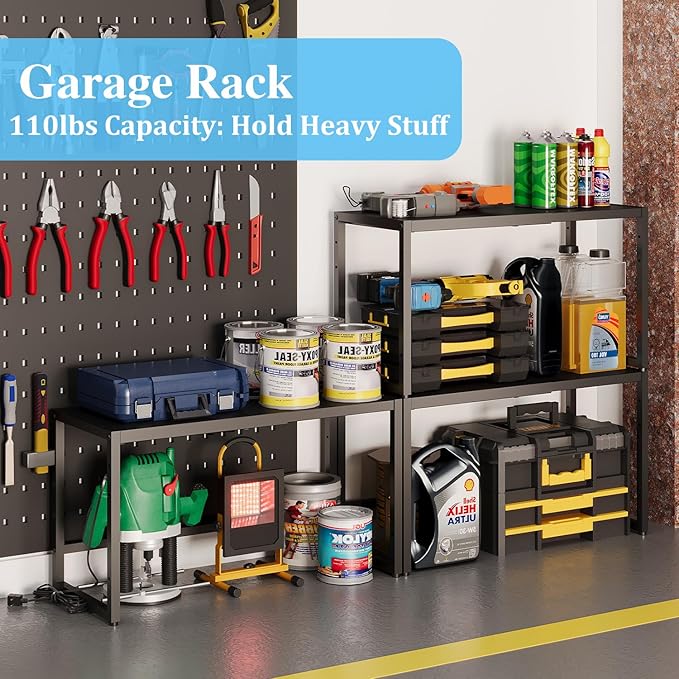 Expandable Metal Storage Shelves, 110LBS Heavy Duty Shelving Units and Storage for Pots Pans Small Appliances, Adjustable Metal Storage Shelf Organizer Rack for Kitchen Cabinets Closet Pantry Garage