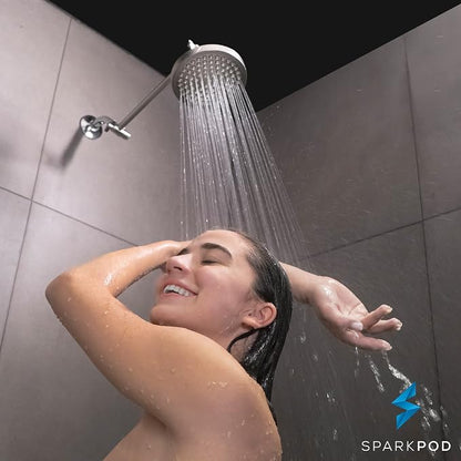 SparkPod Rain Shower Head, 6 Inch Round | High Pressure Shower Heads, 90 Nozzle (Touch-to-Clean), Adjustable Showerhead, No-tool Universal Connection