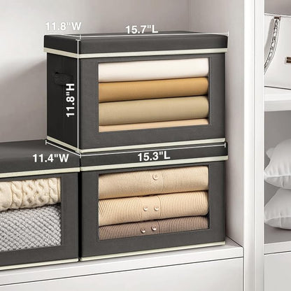 Homsorout Stackable Storage Bins with Lids - Large Decorative Basket with Lids, Fabric Foldable Closet Organizer Bins, Shelf Organizer for Living Room, Dorm, 5 Pack, Dark Grey