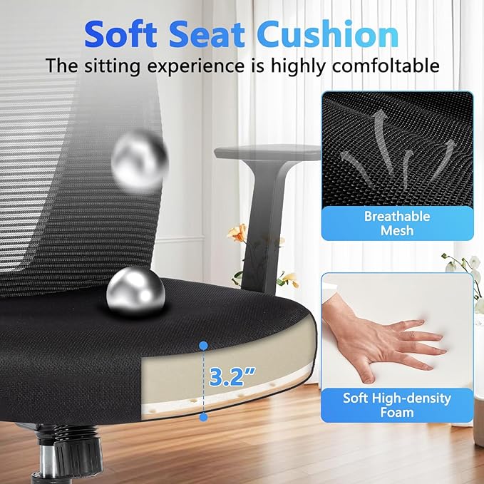 CLATINA Home Office Chair Ergonomic Desk Chair Mesh Computer Chairs with Armrests Executive Rolling Wheels Swivel Heavy Duty Chairs Office, Home, Black 2 Pack