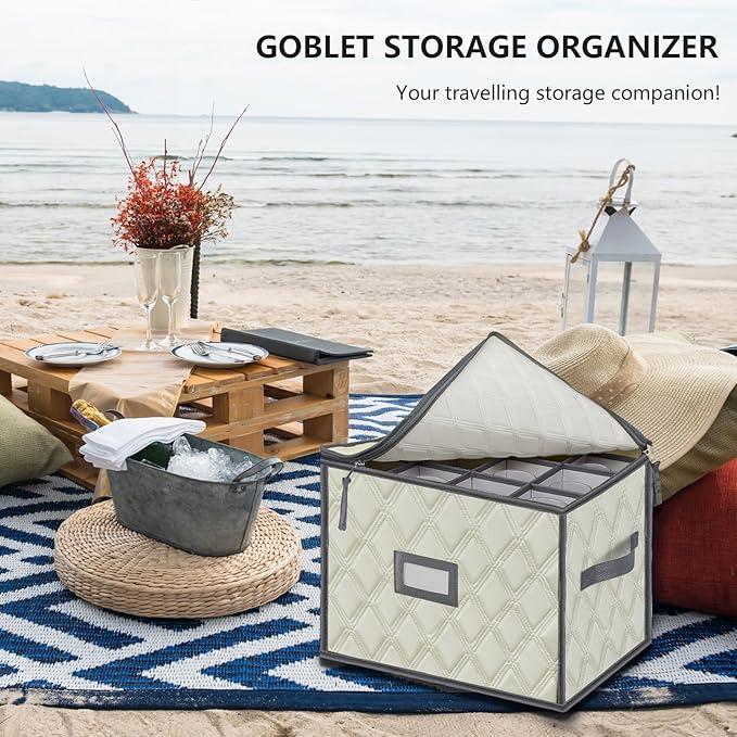 Champagne Flute Storage Box,Quilted Stemware Storage Box Shell, Stackable Champagne Glass Container,Wine Glass, Crystal Glassware, Drinkware Case for Moving Transport