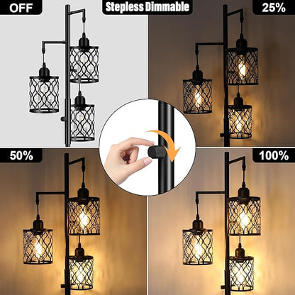 ROTTOGOON Dimmable Farmhouse Floor Lamp, Industrial Floor Lamp for Living Room with 3 X 6W LED Bulbs, 3 Light Rustic Standing Tall Lamp for Bedroom, Office, 68"