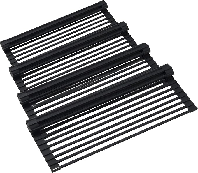 Kraus Multipurpose Over-Sink Roll-Up Dish Drying Rack, Colander and Trivet in Black, KRM-10BLACK (Pack of 4)