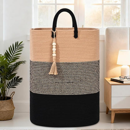 Woven Laundry Basket for Clothes, 100 L Large Rectangle Laundry Hampers, Nursery Storage Basket for Toys, Tall Dirty Clothes Hamper for Bedroom Aesthetic, Bathroom, Laundry Room