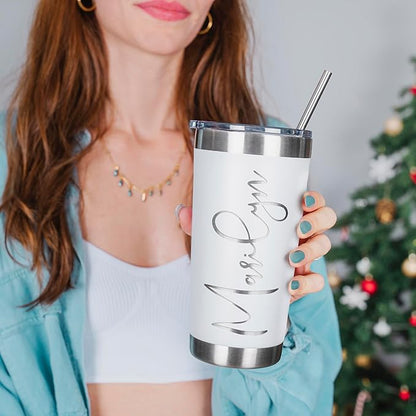 Be Burgundy Personalized Tumbler with Engraved Name - 12 Designs, 30 Oz Coffee Tumbler with Slider Lid, White, Double Wall Insulated - Gifts for Mom, Dad, Personalized Gift for Him, Her