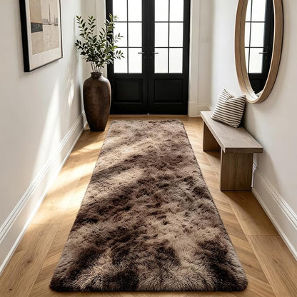 Shag Runner Rug for Bedroom Living Room 2x6 Upgrade Non-Slip Fluffy Soft Bedside Rugs,Shaggy Mottling Brown Carpet for Livingroom Dorm Home Decor Aesthetic