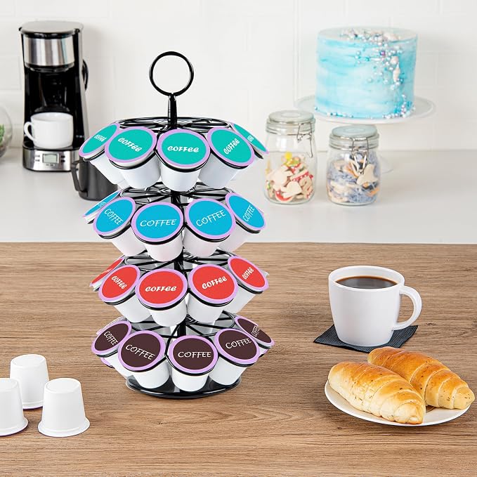 Restaurantware Restpresso 7.8 x 13.7 Inch Coffee Capsule Holder 1 Durable Pod Carousel - Holds 36 K-Cups 360-Degree Rotatable Iron Espresso Pod Organizer 4 Tier Pods Not Included