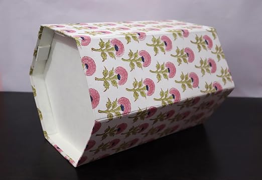 Generic 3.3 Gallon Cotton Hand Block Printed Paper Waste Basket |Small Decorative Trash Can for Housewarming Gifts in Living Room, Bedroom, Bathroom | Eco-Friendly, Plastic-Free (1, PINK FLOWAR)