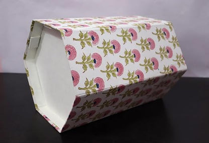 Generic 3.3 Gallon Cotton Hand Block Printed Paper Waste Basket |Small Decorative Trash Can for Housewarming Gifts in Living Room, Bedroom, Bathroom | Eco-Friendly, Plastic-Free (1, PINK FLOWAR)