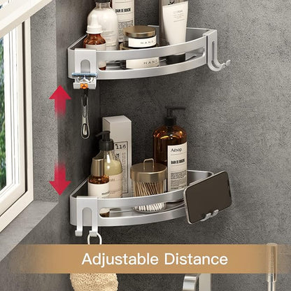VOLPONE Corner Shower Caddy with Razor Holder Adhesive Shower Shelf Corner No Drilling Corner Shower Organizer Storage Rack Shampoo Holder Wall Mount (3-Pack, Silver)