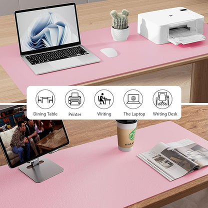 Aothia Faux Leather Desk Mat - Non-Slip PU Leather Desk Blotter, Waterproof Writing Surface, Large Desk Pad for Office & Home (Fairy Pink, 55" x 24")