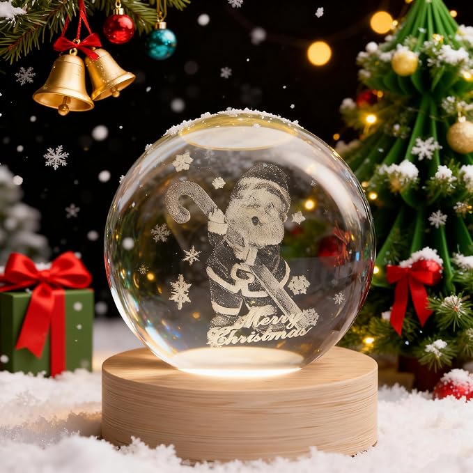 Christmas Decoration Snowflakes 3D Crystal Ball, 2.4 inch Decorative Ball Glass Santa Sphere, Paperweight Crystal Display Sculpture Home Decor Crafts for Girls Friends Women Family